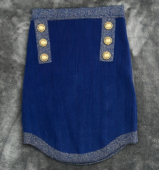 Balmain - Blue skirt with golden button details in the front