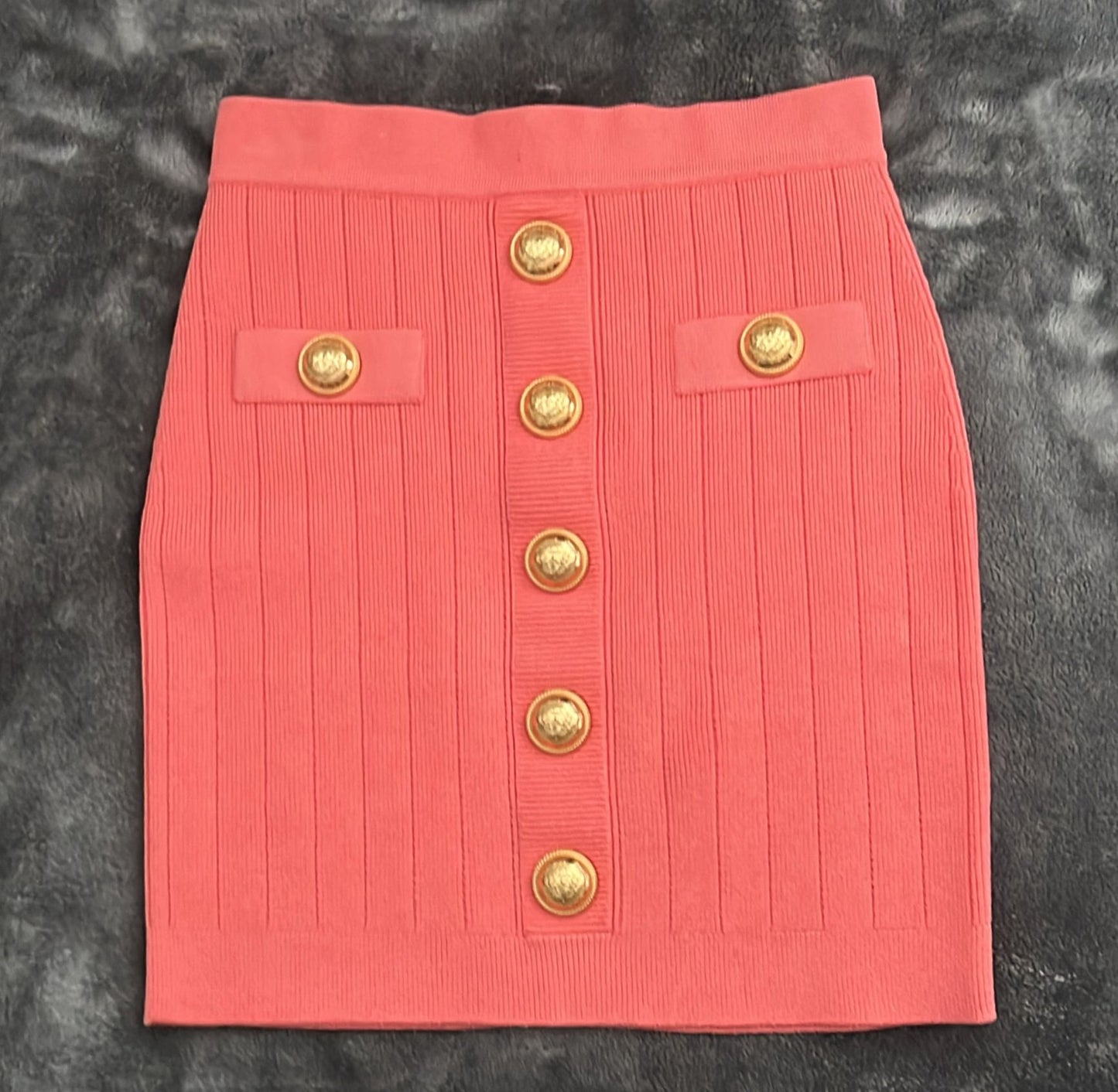 Balmain - Coral skirt with golden buttons